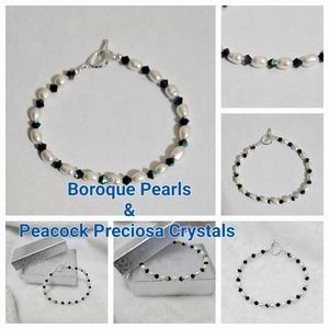 NEW Genuine Freshwater Cultured Boroque Pearl and Preciosa Crystal Bracelet